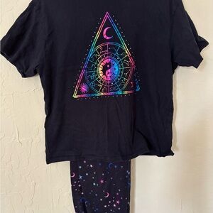 Girls Black Graphic Pajamas with Starry Leggings